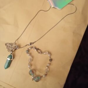 Silver Necklace with Green Pendant